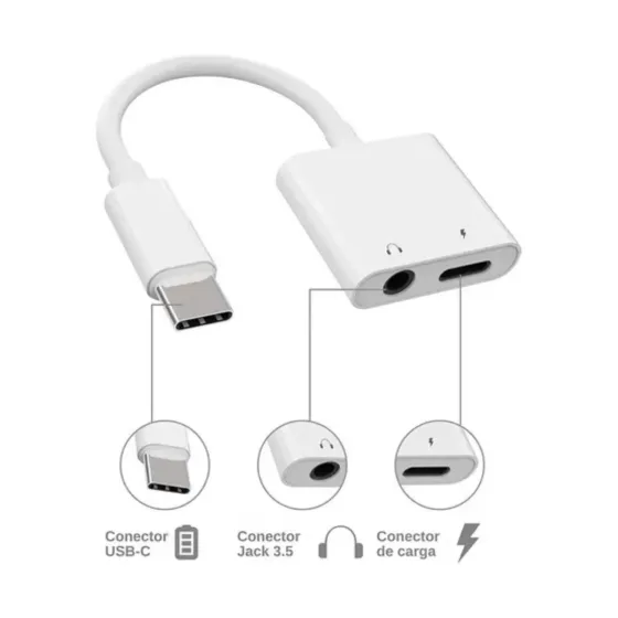 Adaptador Tipo C con 2 entradas Jack y Tipo C